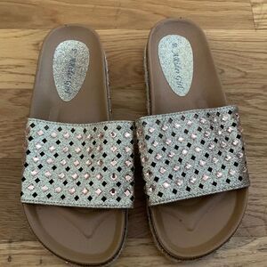 A Rider Girl Womens Pink Rhinestone Studded Glitter Slide Sandals Bling Size 10